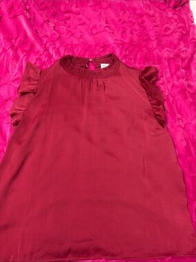 eesome Burgundy Ruffle Sleeve Blouse